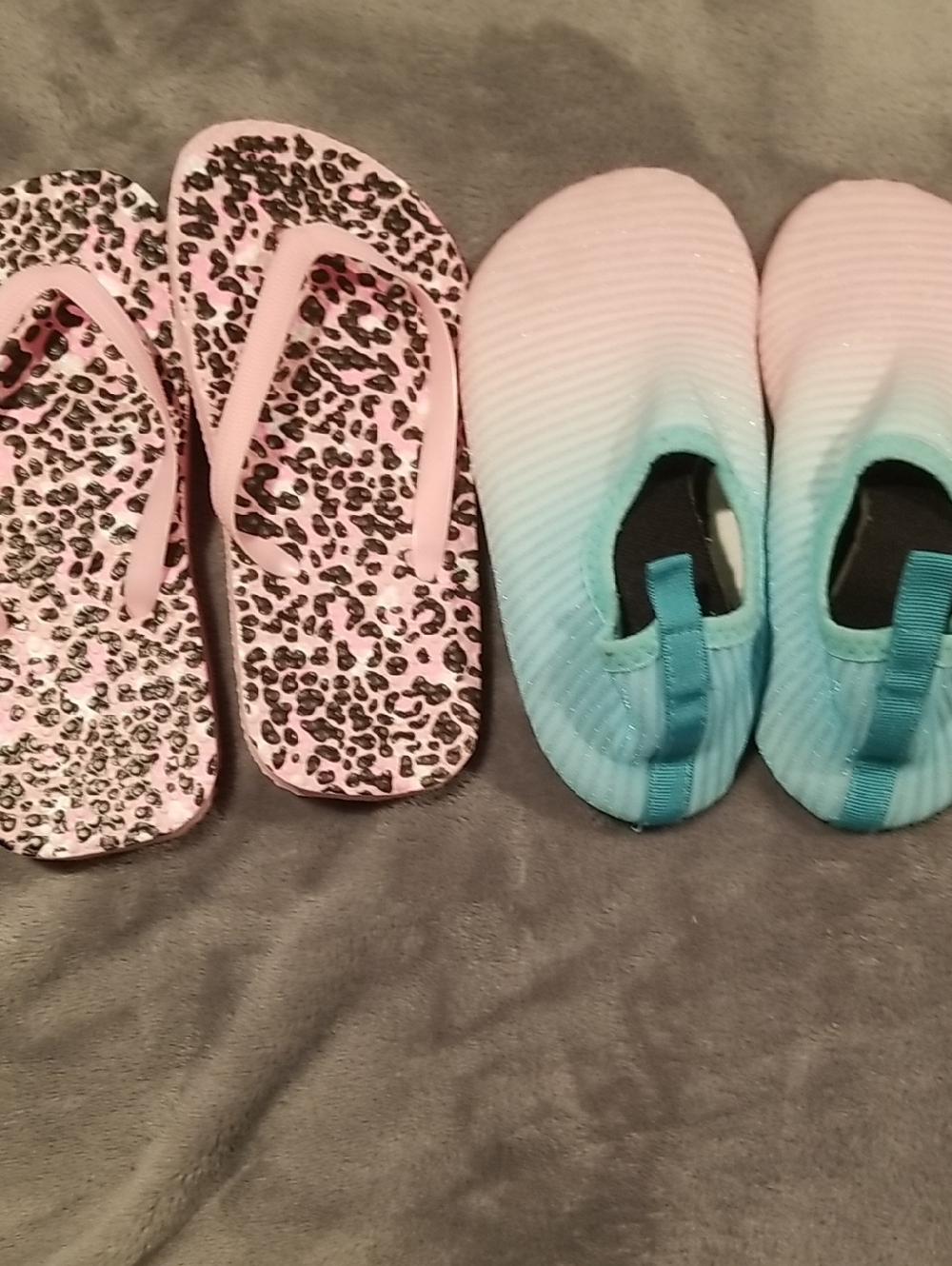 Kids Pink Leopard Flip Flops & Aqua Ombre Water Shoes Set Size 32/33 1 girl's